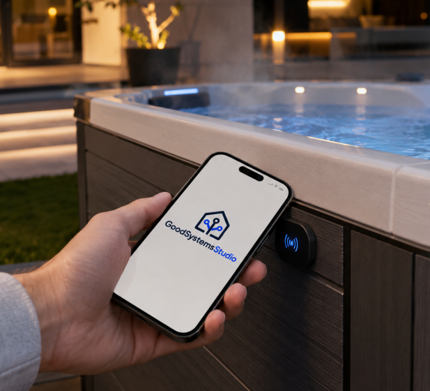 Tap an NFC sticker on a spa with an iPhone